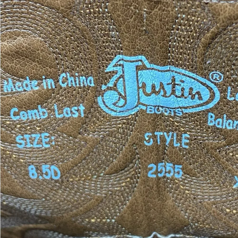 Justin Men’s Brown Leather Western Cowboy Boot Size US 8.5 D